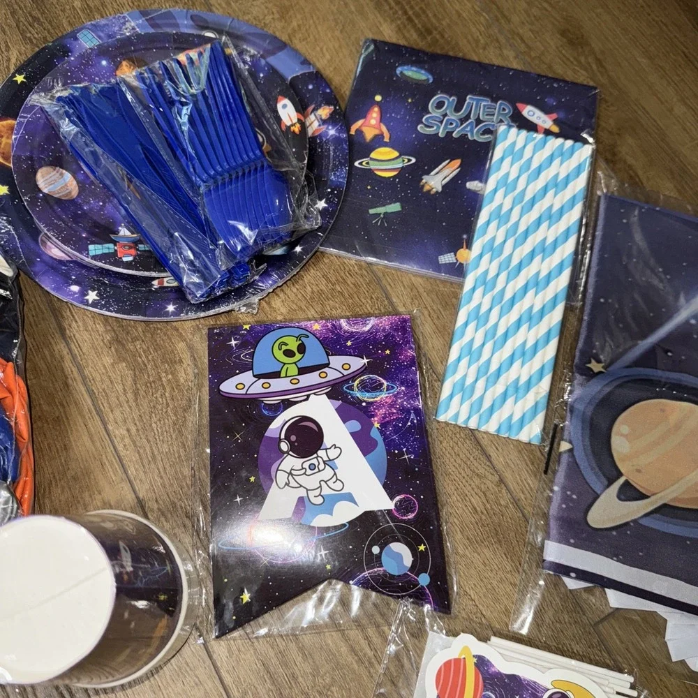 Outer Space Theme Birthday Party Decorations Happy Birthday Banner Balloons T...